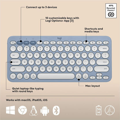 Alternate-Image5 Image for Logitech Pebble 2 Combo for Mac, Wireless Keyboard and Mouse, Slim, Quiet and Portable, Bluetooth, Tonal Blue