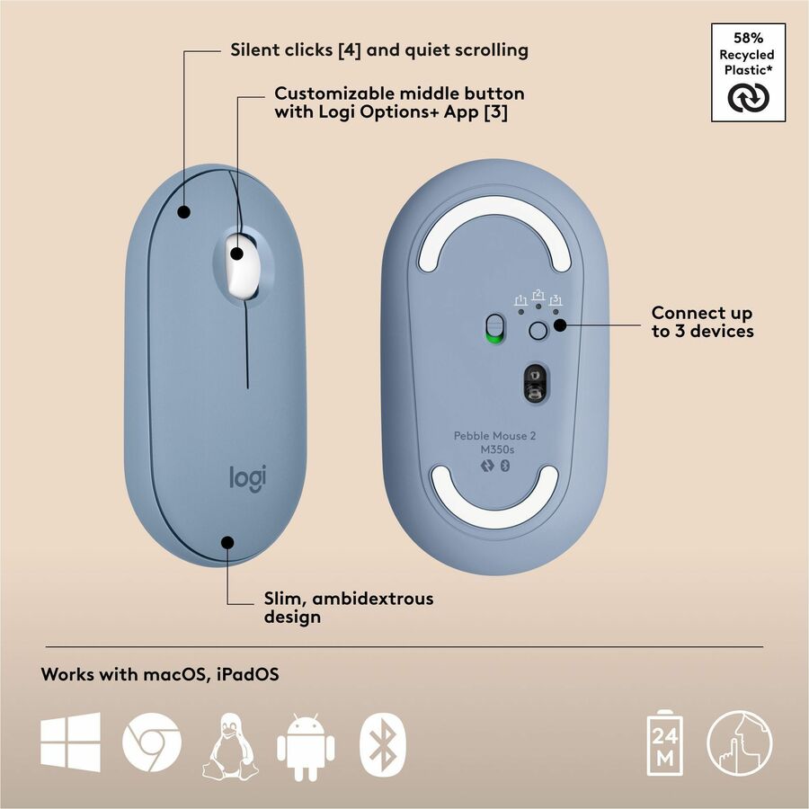 Alternate-Image6 Image for Logitech Pebble 2 Combo for Mac, Wireless Keyboard and Mouse, Slim, Quiet and Portable, Bluetooth, Tonal Blue