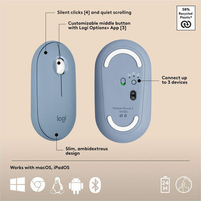 Alternate-Image6 Image for Logitech Pebble 2 Combo for Mac, Wireless Keyboard and Mouse, Slim, Quiet and Portable, Bluetooth, Tonal Blue