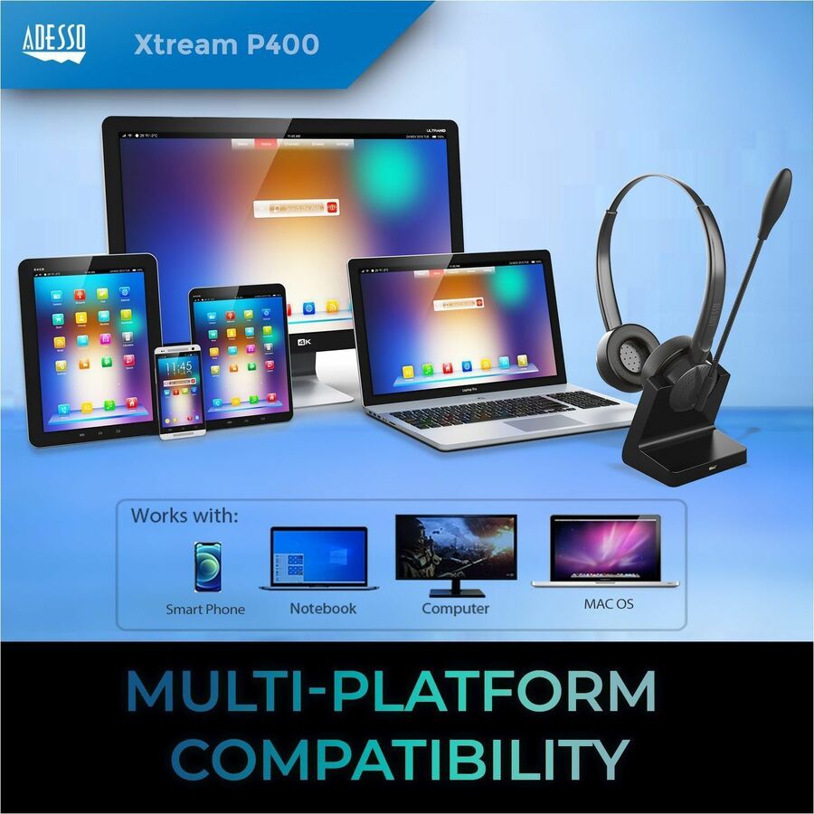 Alternate-Image3 Image for Adesso Xtream P400 Wireless Multimedia Headset with Charging Dock