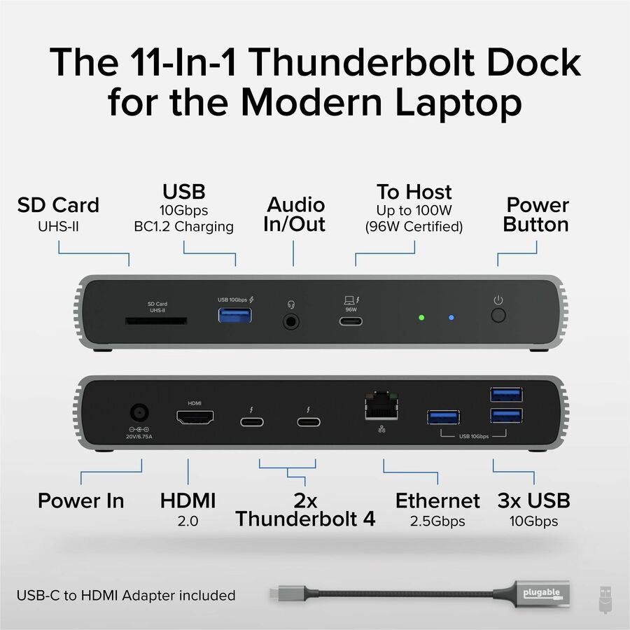 Alternate-Image1 Image for Plugable Thunderbolt 4 Docking Station | 3x Thunderbolt Ports, Dual 4K, 100W Charging, TAA Compliant
