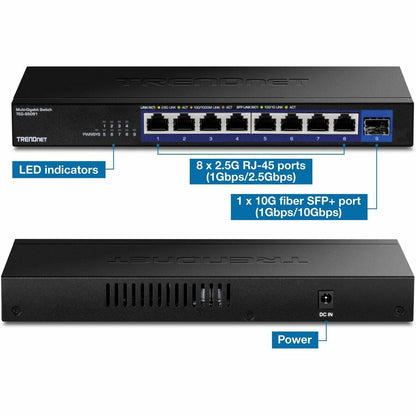 Alternate-Image5 Image for TRENDnet 9-Port Unmanaged 2.5G Switch with 10G SFP+ Port, TEG-S5091, 8 x 2.5GBASE-T Ports, 60Gbps, Wall Mountable, Ethernet Splitter, NDAA & TAA Compliant, Lifetime Protection, Black