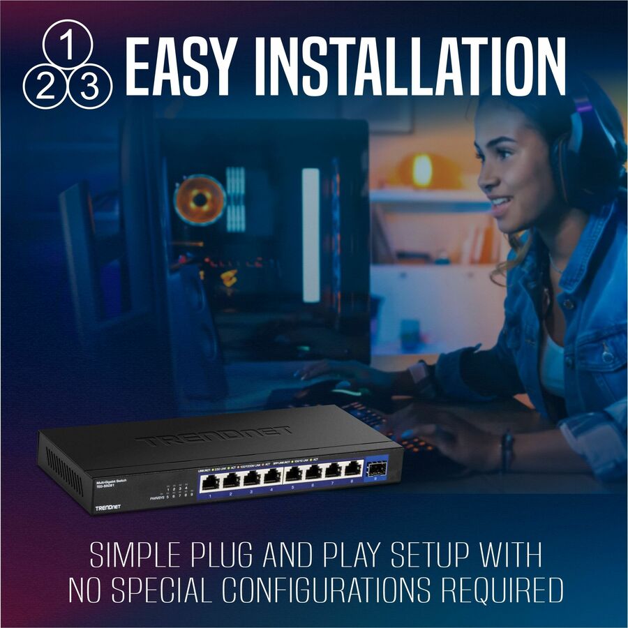 Alternate-Image7 Image for TRENDnet 9-Port Unmanaged 2.5G Switch with 10G SFP+ Port, TEG-S5091, 8 x 2.5GBASE-T Ports, 60Gbps, Wall Mountable, Ethernet Splitter, NDAA & TAA Compliant, Lifetime Protection, Black