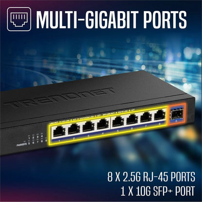 Alternate-Image10 Image for TRENDnet 9-Port Unmanaged 2.5G Switch with 10G SFP+ Port, TEG-S5091, 8 x 2.5GBASE-T Ports, 60Gbps, Wall Mountable, Ethernet Splitter, NDAA & TAA Compliant, Lifetime Protection, Black
