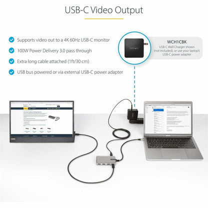 Alternate-Image1 Image for StarTech 4-Port USB-C Hub with USB-C DP Alt Mode Video Output, 3x USB-A, 1x USB-C, 100W Power Delivery Pass-Through, USB 3.2 10Gbps