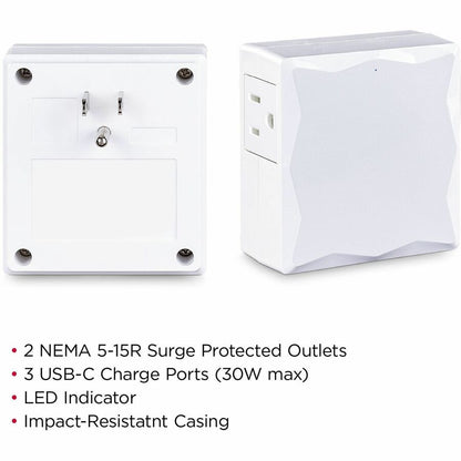 Alternate-Image2 Image for CyberPower P2WUC3 Home and Office 2 - Outlet Surge Protector with 500 J Surge Suppression