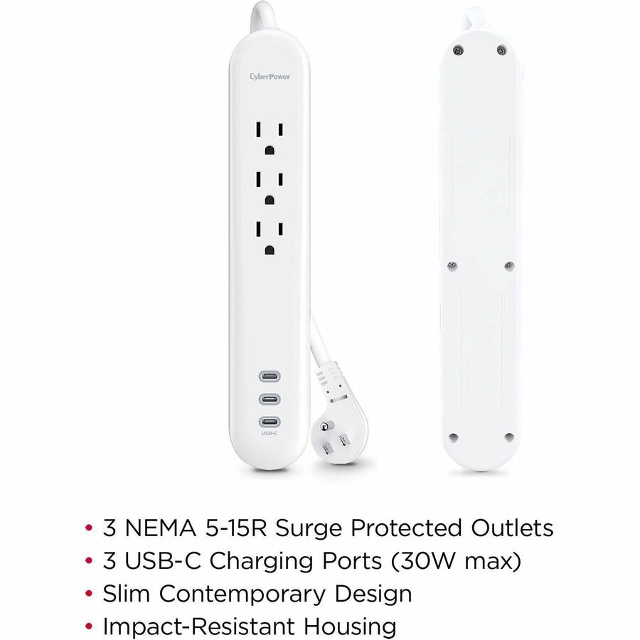 Alternate-Image2 Image for CyberPower P304UC3 Home and Office 3 - Outlet Surge Protector with 500 J Surge Suppression