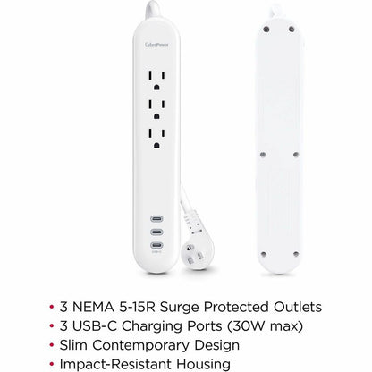 Alternate-Image2 Image for CyberPower P304UC3 Home and Office 3 - Outlet Surge Protector with 500 J Surge Suppression