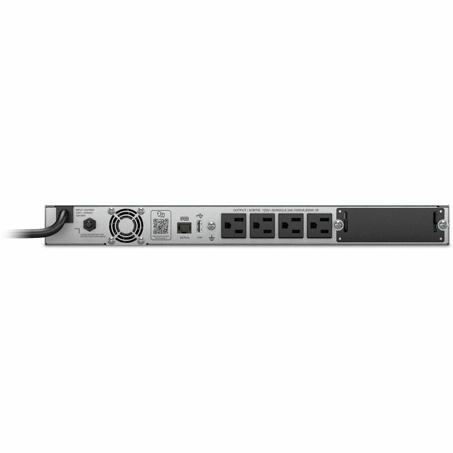 Rear Image for APC Smart-UPS, Line Interactive, 1000 VA, LCD, Rackmount 1U, 120V, 4x NEMA 5-15R outlet, USB, AVR, Short Depth