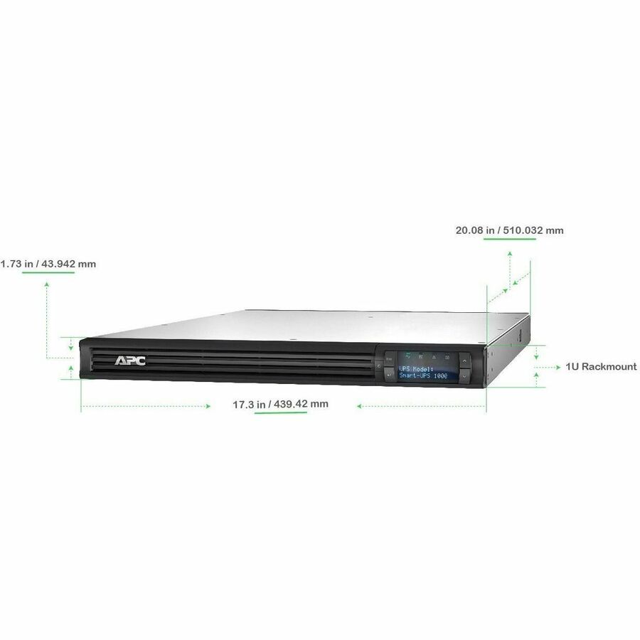 Alternate-Image1 Image for APC Smart-UPS, Line Interactive, 1000 VA, LCD, Rackmount 1U, 120V, 4x NEMA 5-15R outlet, USB, AVR, Short Depth