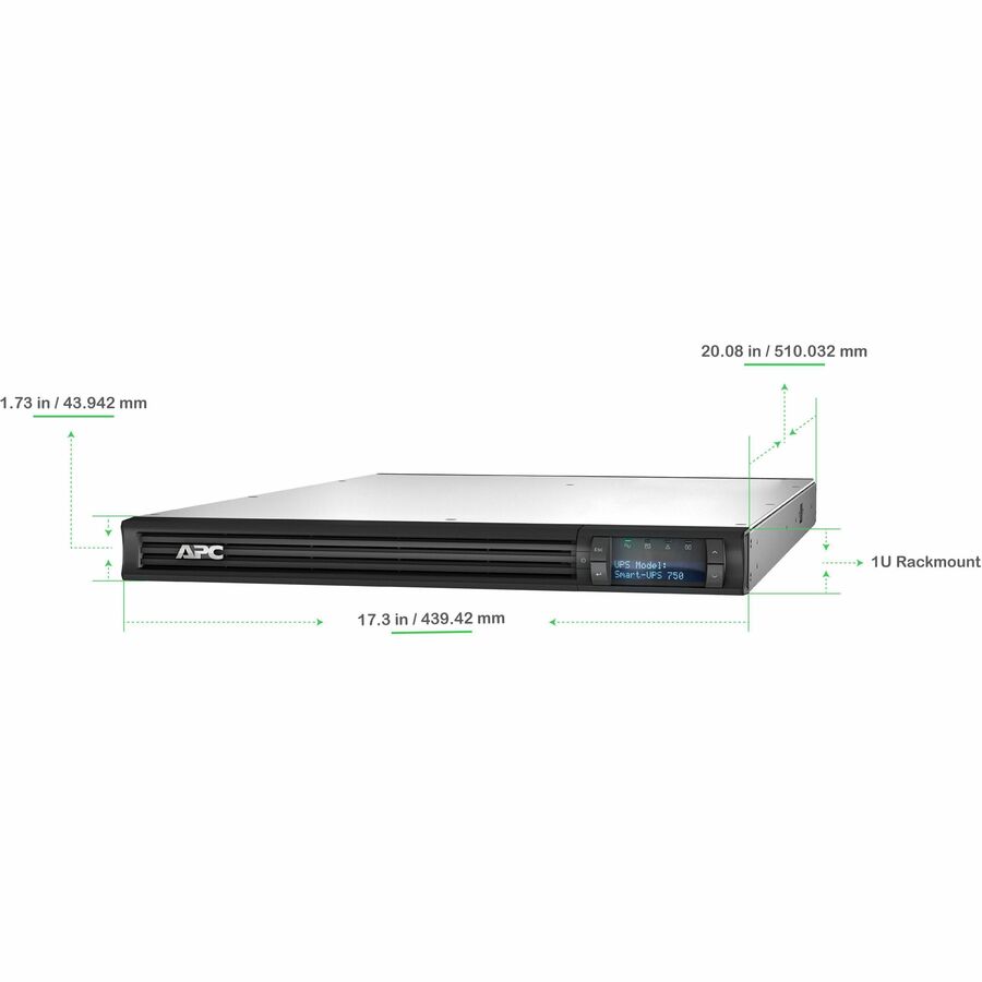 Alternate-Image1 Image for APC Smart-UPS, Line Interactive, 750 VA, LCD, Rackmount 1U, 120V, 4x NEMA 5-15R outlet, USB, AVR, Short Depth