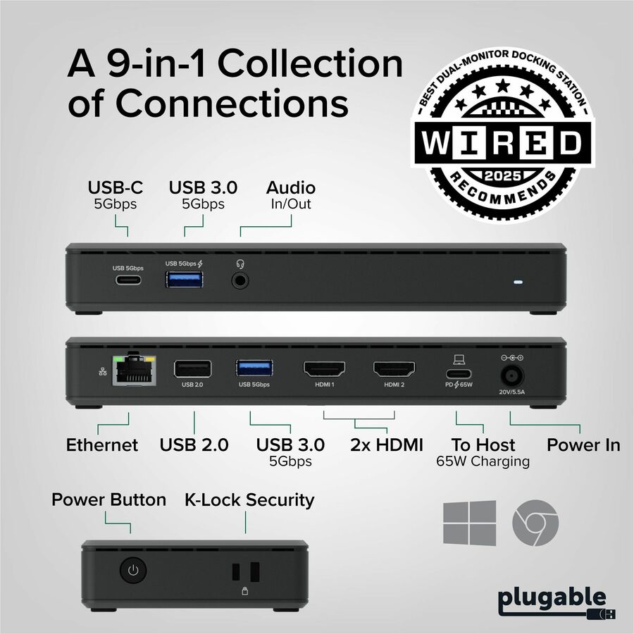 Alternate-Image1 Image for Plugable USB C Docking Station Dual Monitor 2 HDMI Ports, Power Delivery Dock, Dual 4K Monitor