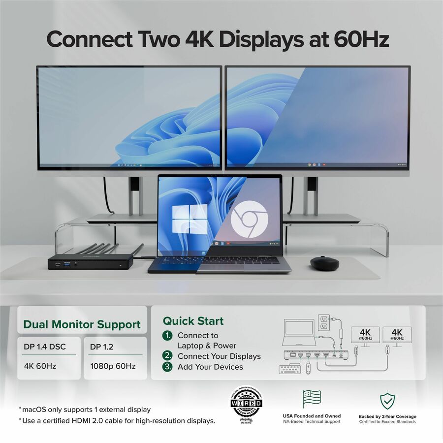 Alternate-Image2 Image for Plugable USB C Docking Station Dual Monitor 2 HDMI Ports, Power Delivery Dock, Dual 4K Monitor
