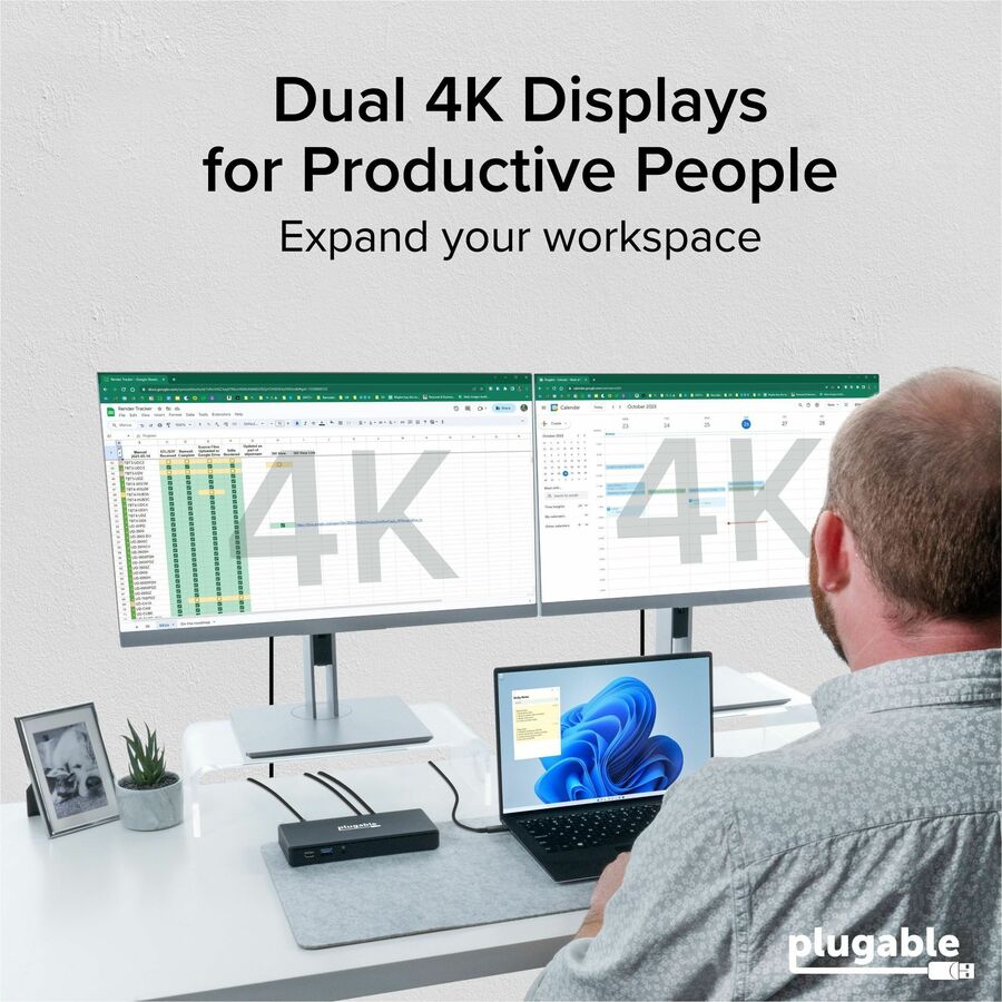 Alternate-Image3 Image for Plugable USB C Docking Station Dual Monitor 2 HDMI Ports, Power Delivery Dock, Dual 4K Monitor