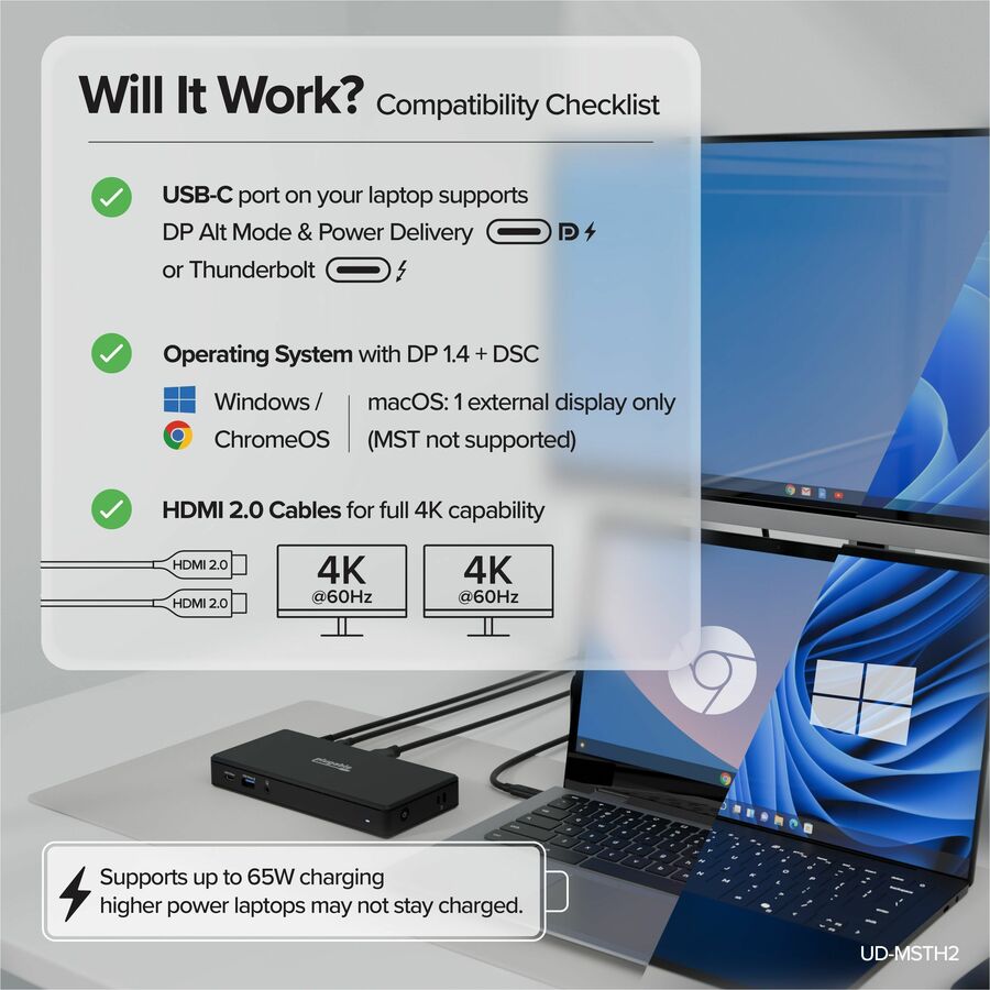 Alternate-Image4 Image for Plugable USB C Docking Station Dual Monitor 2 HDMI Ports, Power Delivery Dock, Dual 4K Monitor