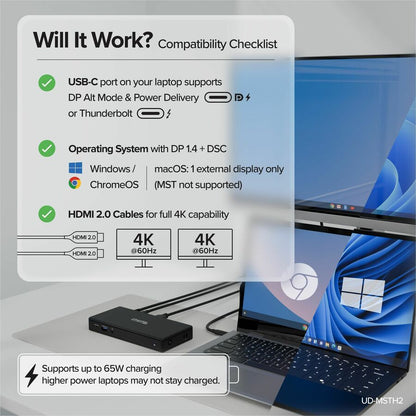 Alternate-Image4 Image for Plugable USB C Docking Station Dual Monitor 2 HDMI Ports, Power Delivery Dock, Dual 4K Monitor
