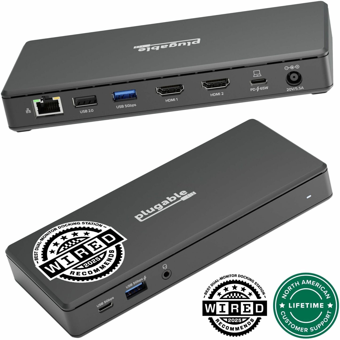 Main Image for Plugable USB C Docking Station Dual Monitor 2 HDMI Ports, Power Delivery Dock, Dual 4K Monitor