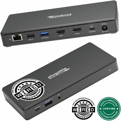 Main Image for Plugable USB C Docking Station Dual Monitor 2 HDMI Ports, Power Delivery Dock, Dual 4K Monitor