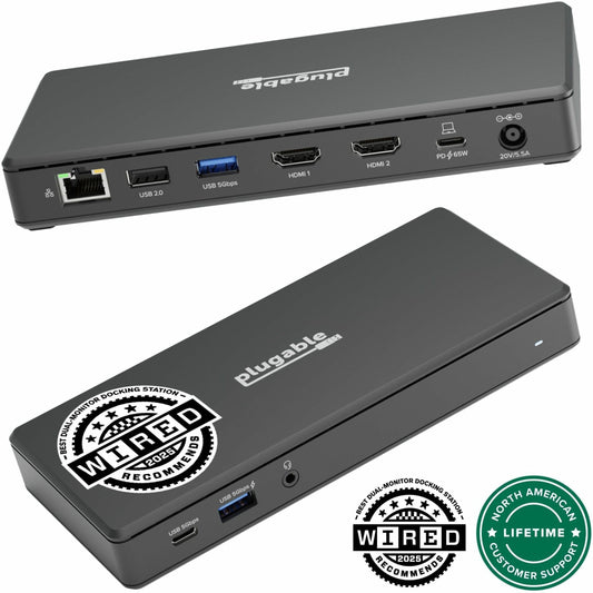 Main Image for Plugable USB C Docking Station Dual Monitor 2 HDMI Ports, Power Delivery Dock, Dual 4K Monitor