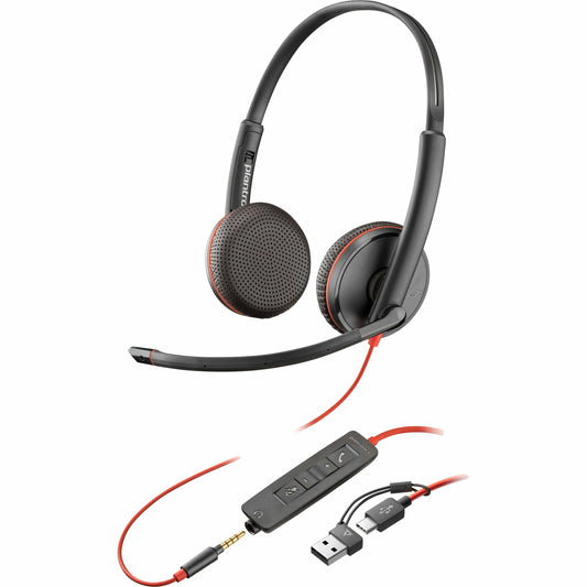 Main Image for Poly Blackwire 3225 Stereo USB-C Headset + 3.5mm Plug + USB-C/A Adapter (Bulk)
