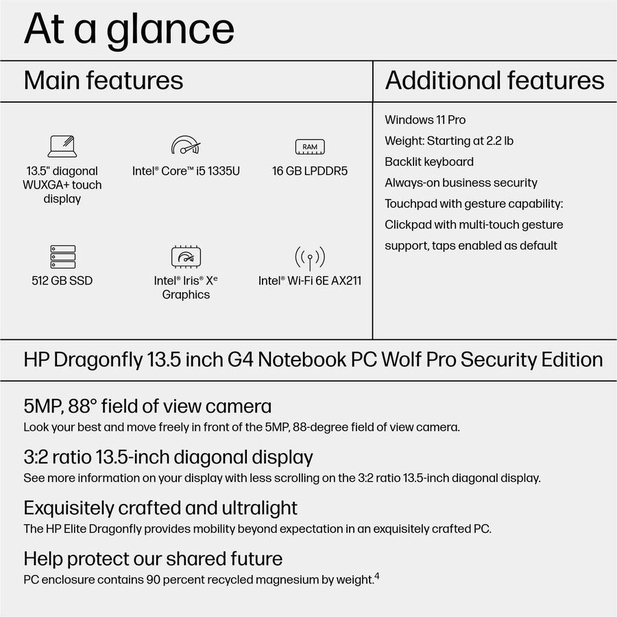 Alternate-Image5 Image for HP Dragonfly G4 13.5" Touchscreen Notebook - WUXGA+ - Intel Core i5 13th Gen i5-1335U - Intel Evo Platform - 16 GB - 512 GB SSD - English Keyboard - Slate Blue - Smart Buy Plus