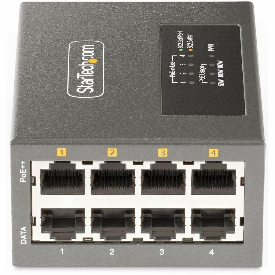 Alternate-Image2 Image for StarTech 4-Port Multi-Gigabit PoE++ Injector, 5/2.5/1G Ethernet (NBASE-T), PoE/PoE+/PoE++ (802.3af/802.3at/802.3bt), 160W Budget, TAA