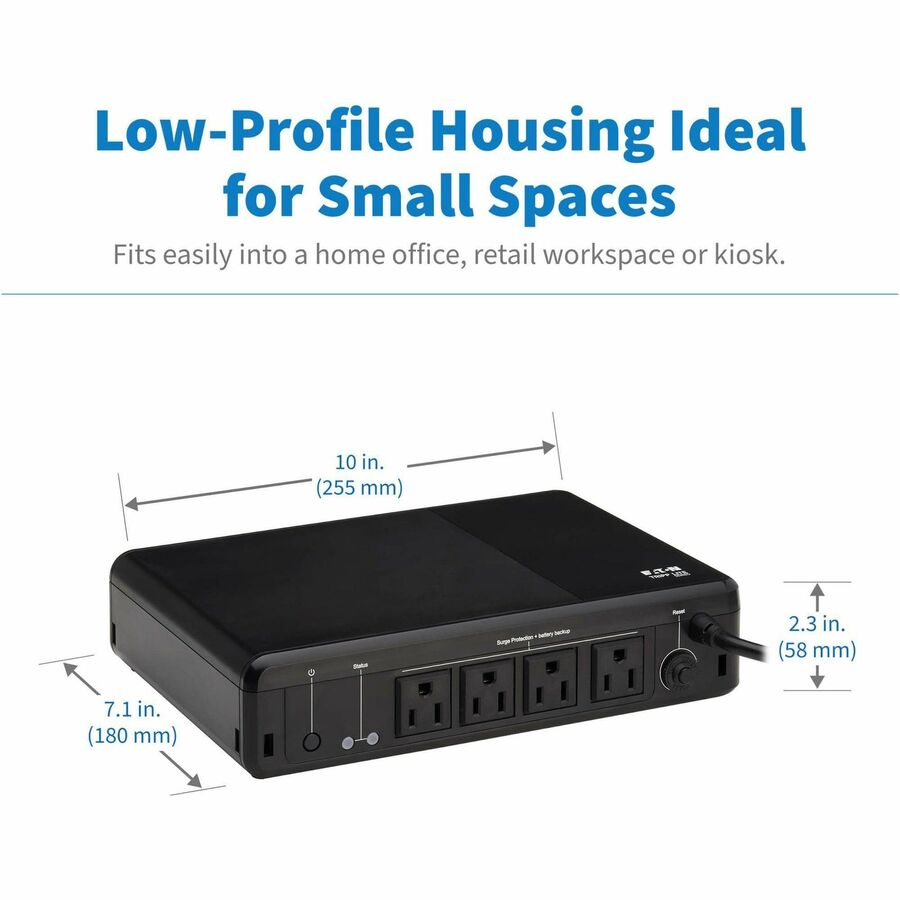 Line-Art Image for Eaton Tripp Lite Series 600VA 300W 120V Standby UPS - 4 NEMA 5-15R Outlets (Surge + Battery Backup), 5-15P Plug, Desktop