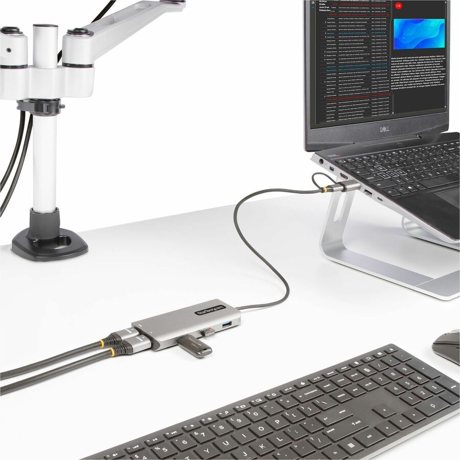 Alternate-Image6 Image for StarTech.com USB-C Multiport Adapter w/Attached USB-C to USB-A Dongle, Dual HDMI 4K/1080, 3x USB, Mini Laptop Docking Station, Travel Dock