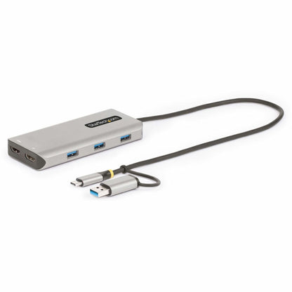Main Image for StarTech.com USB-C Multiport Adapter w/Attached USB-C to USB-A Dongle, Dual HDMI 4K/1080, 3x USB, Mini Laptop Docking Station, Travel Dock