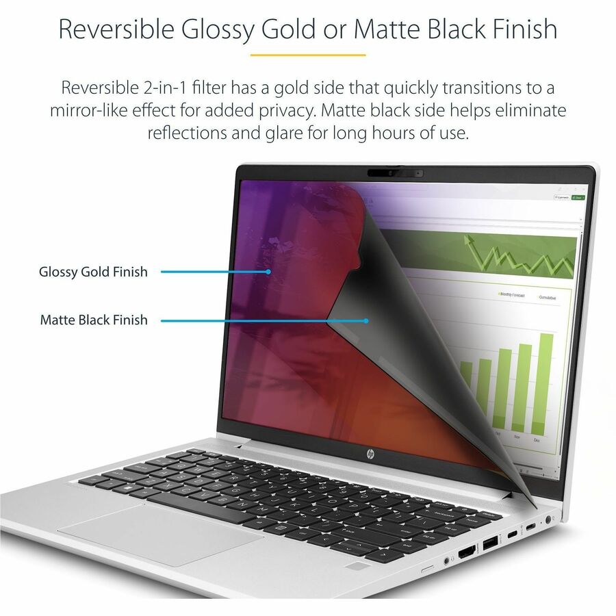 Alternate-Image2 Image for StarTech 14-inch 16:9 Laptop Privacy Screen, Reversible Gold Filter w/Enhanced Privacy, Computer Security Filter, +/- 30&deg; View Angle
