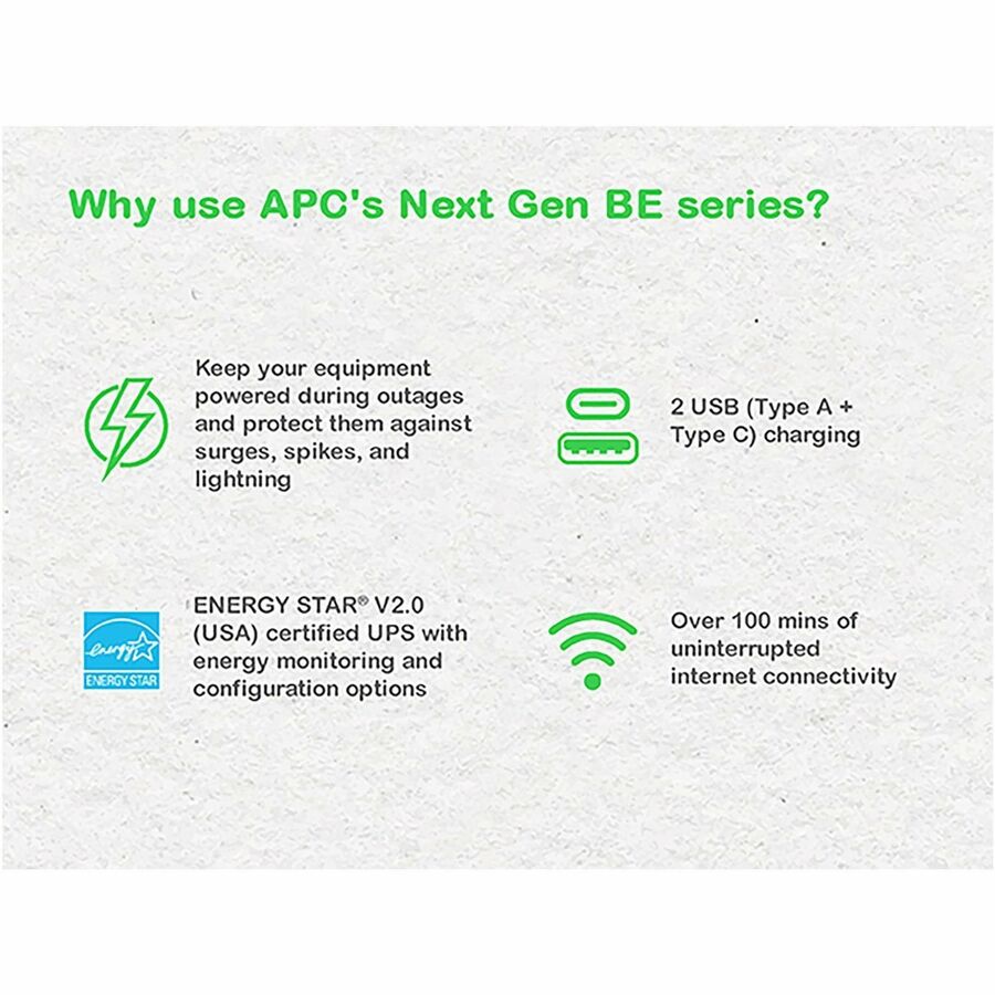 Alternate-Image4 Image for APC Back-UPS, 1050VA/600W, Floor/Wall Mount, 120V, 8x NEMA 5-15R outlets, USB Type A + C Ports