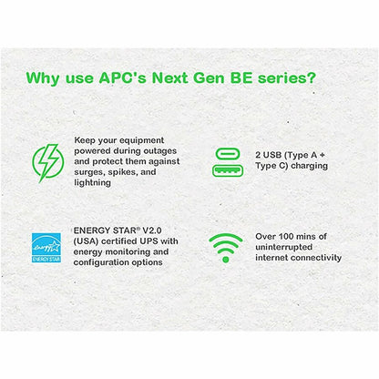 Alternate-Image3 Image for APC Back-UPS, 700VA/420W, Floor/Wall Mount, 120V, 6x NEMA 5-15R outlets, USB Type A + C Ports, Battery is not user replaceable
