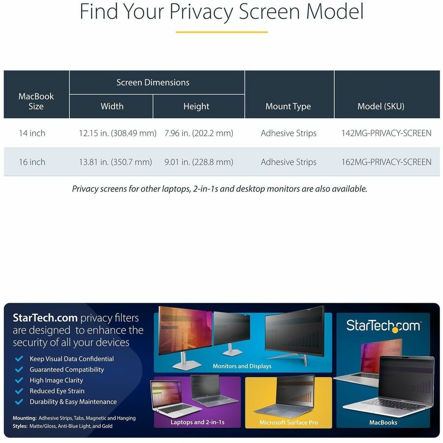 Alternate-Image5 Image for StarTech 16-inch MacBook Pro M1 M2 M3 M4 Laptop Privacy Screen, Double-Sided Anti-Glare Matte or Glossy Gold, Privacy Filter