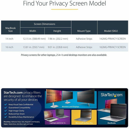 Alternate-Image5 Image for StarTech 16-inch MacBook Pro M1 M2 M3 M4 Laptop Privacy Screen, Double-Sided Anti-Glare Matte or Glossy Gold, Privacy Filter