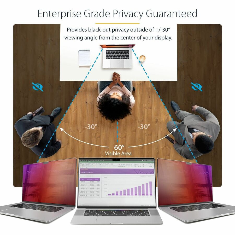 Alternate-Image1 Image for StarTech 16-inch MacBook Pro M1 M2 M3 M4 Laptop Privacy Screen, Double-Sided Anti-Glare Matte or Glossy Gold, Privacy Filter