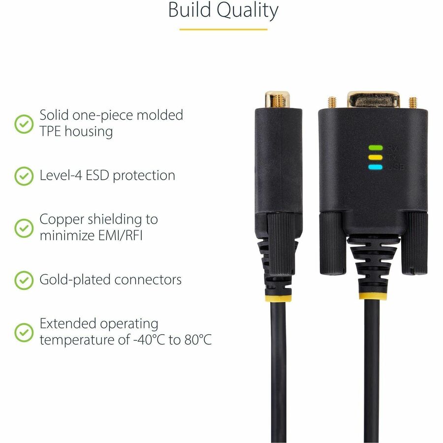 Alternate-Image5 Image for StarTech.com 10ft (3m) USB to Serial Adapter Cable, COM Retention, FTDI, DB9 RS232, Interchangeable DB9 Screws/Nuts, Windows/macOS/Linux