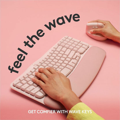 Alternate-Image1 Image for Logitech Wave Keys Wireless Ergonomic Keyboard with Cushioned Palm Rest, Comfortable Natural Typing, Easy-Switch, Rose