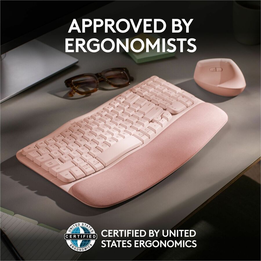 Alternate-Image4 Image for Logitech Wave Keys Wireless Ergonomic Keyboard with Cushioned Palm Rest, Comfortable Natural Typing, Easy-Switch, Rose