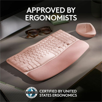 Alternate-Image4 Image for Logitech Wave Keys Wireless Ergonomic Keyboard with Cushioned Palm Rest, Comfortable Natural Typing, Easy-Switch, Rose