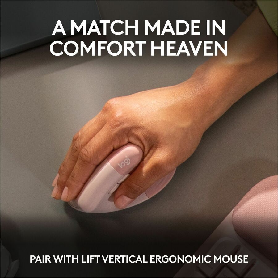 Alternate-Image7 Image for Logitech Wave Keys Wireless Ergonomic Keyboard with Cushioned Palm Rest, Comfortable Natural Typing, Easy-Switch, Rose