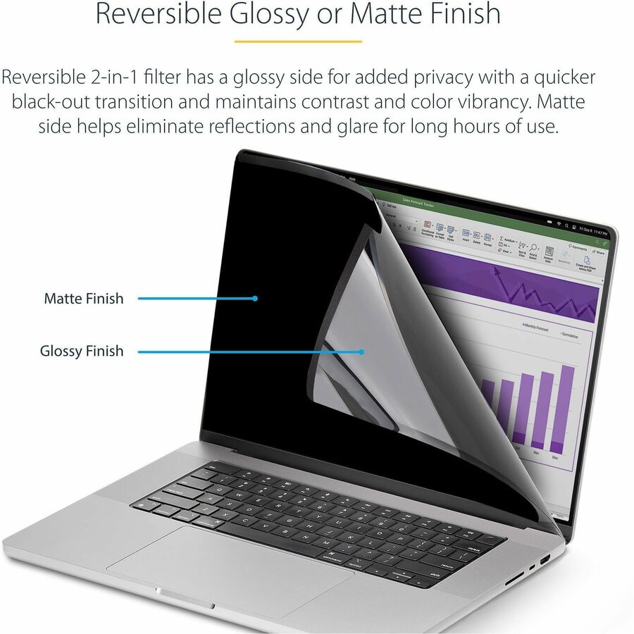 Alternate-Image2 Image for StarTech.com 15-inch MacBook Air 2023/2024 Laptop Privacy Screen, Removable and Reversible Anti-Glare Blue Light Filter, Magnetic