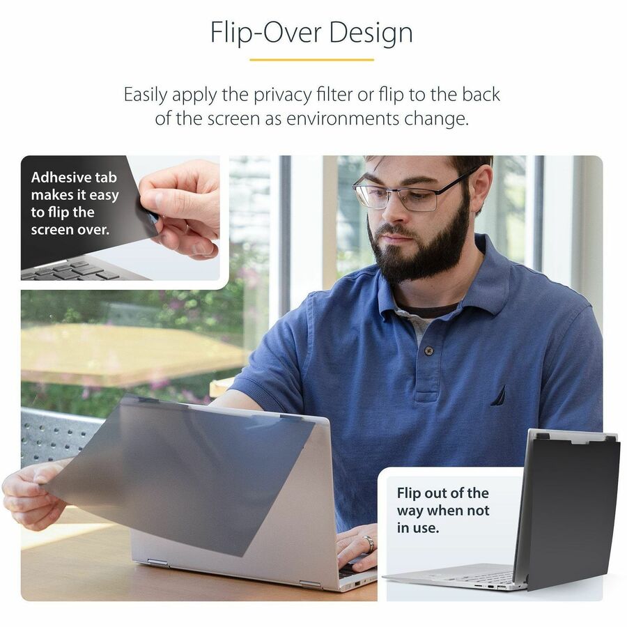 Alternate-Image2 Image for StarTech.com 14-inch 16:10 Flip-Over Privacy Screen w/Touch, Anti-Glare Privacy Filter, Laptop Monitor Screen Protector, Blue Light Filter