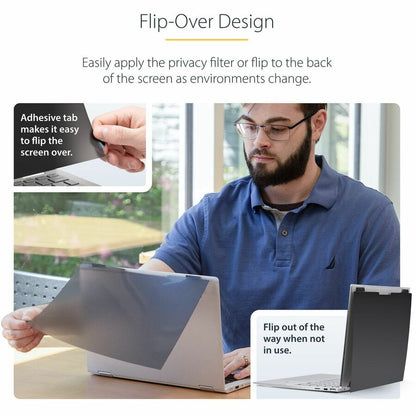Alternate-Image2 Image for StarTech.com 14-inch 16:10 Flip-Over Privacy Screen w/Touch, Anti-Glare Privacy Filter, Laptop Monitor Screen Protector, Blue Light Filter