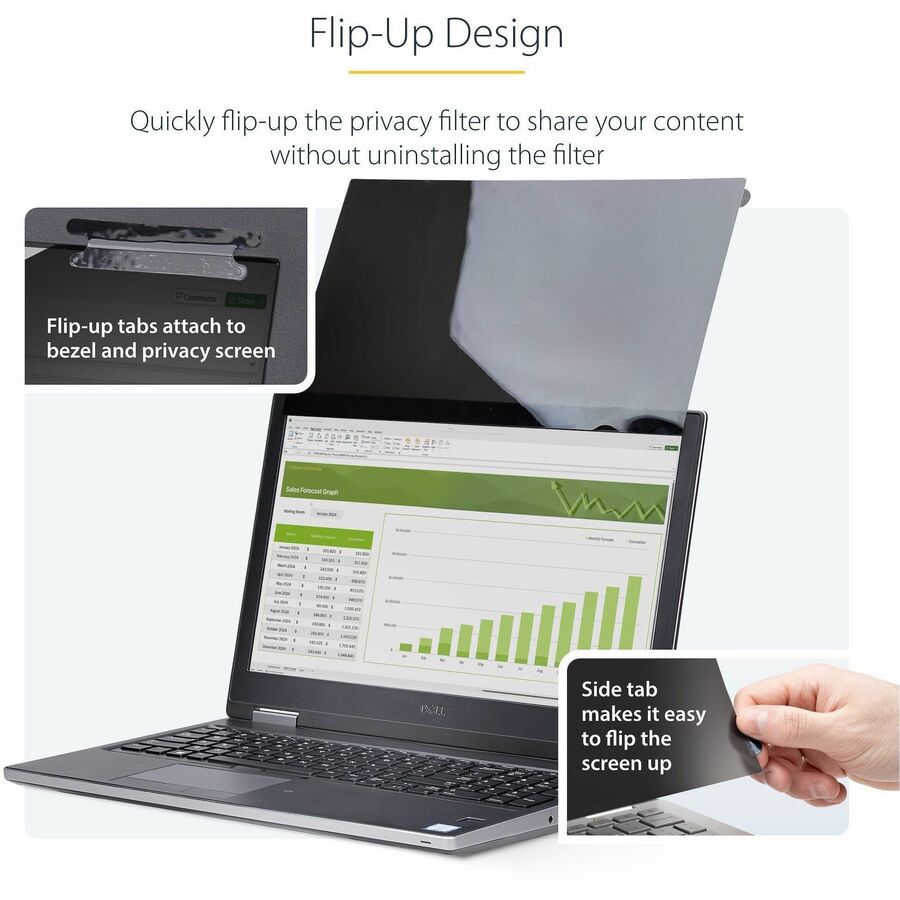 Alternate-Image2 Image for StarTech 16-inch 16:10 Flip-Up Privacy Screen w/Touch, Anti-Glare Privacy Filter, Laptop Monitor Screen Protector, Blue Light Filter