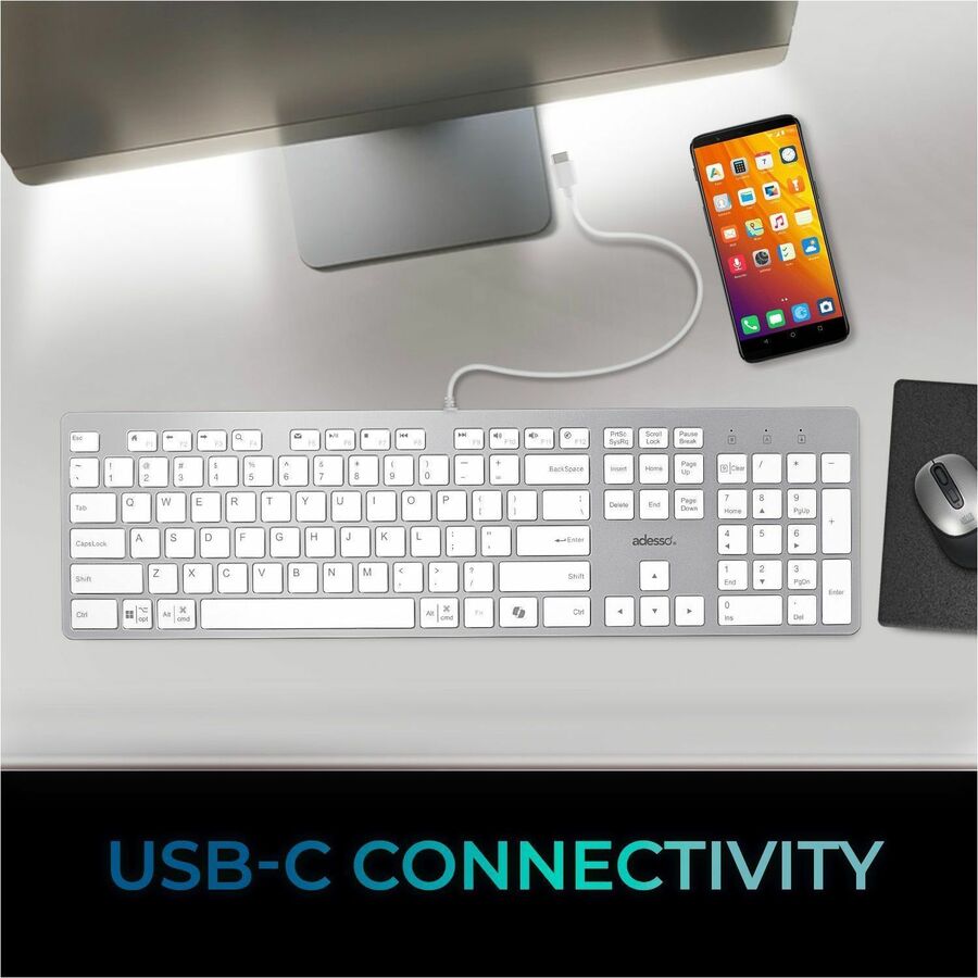 Alternate-Image6 Image for Adesso EasyTouch 730UW USB-C Multi OS Scissor Switch Keyboard With CoPilot AI Hotkey And USB-C, USB-A, 3.5mm Aux Ports