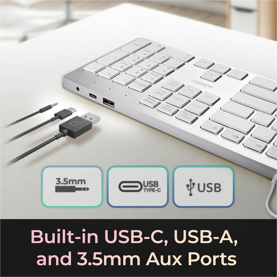 Alternate-Image2 Image for Adesso EasyTouch 730UW USB-C Multi OS Scissor Switch Keyboard With CoPilot AI Hotkey And USB-C, USB-A, 3.5mm Aux Ports