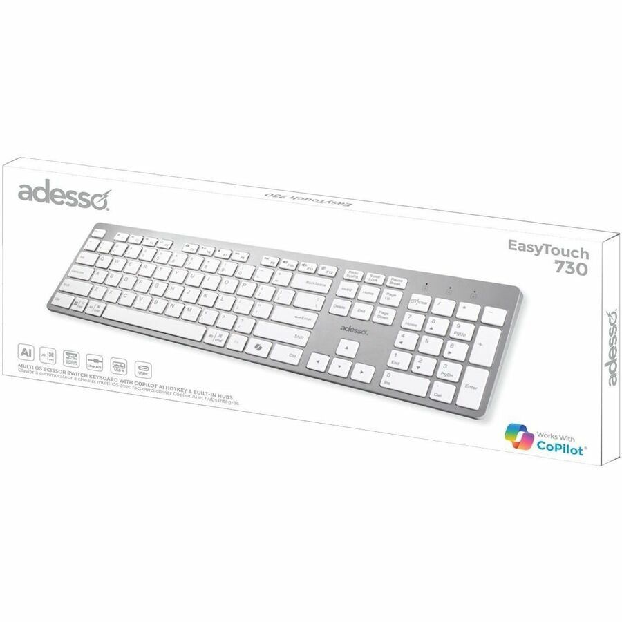 Alternate-Image8 Image for Adesso EasyTouch 730UW USB-C Multi OS Scissor Switch Keyboard With CoPilot AI Hotkey And USB-C, USB-A, 3.5mm Aux Ports