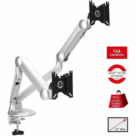 Main Image for SIIG MTPRO Desk Mount Dual Gas Spring Monitor Arm - up to 32" Display - Max. Load 19.8 lbs - VESA 75 & 100mm