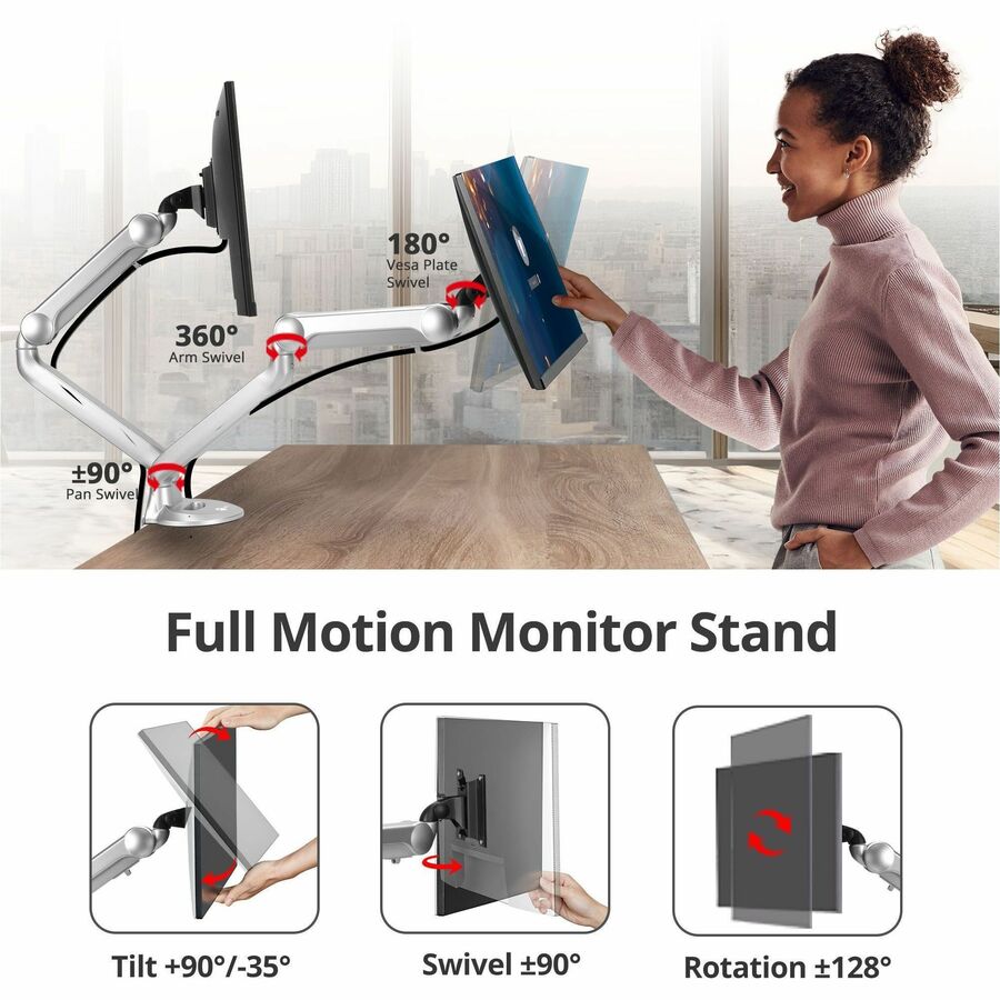Alternate-Image1 Image for SIIG MTPRO Desk Mount Dual Gas Spring Monitor Arm - up to 32" Display - Max. Load 19.8 lbs - VESA 75 & 100mm