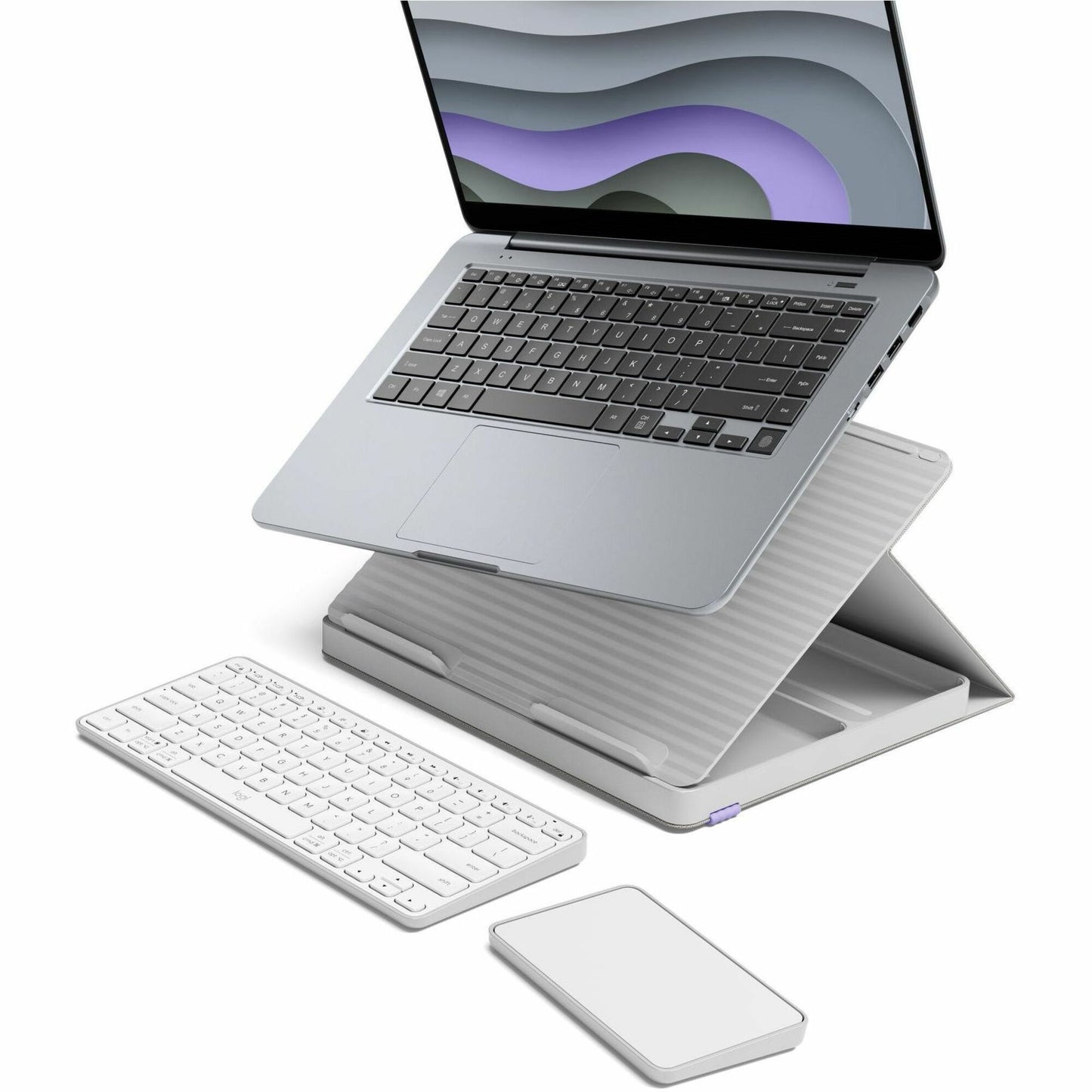 Main Image for Logitech Casa Pop-Up Desk Work From Home Kit with Laptop Stand, for Laptop/MacBook (10" to 17"), Sand/Off-white